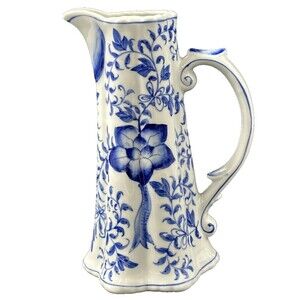 Vtg Andrea by Sadek Blue White Floral Handpainted Porcelain Creamer Pitcher